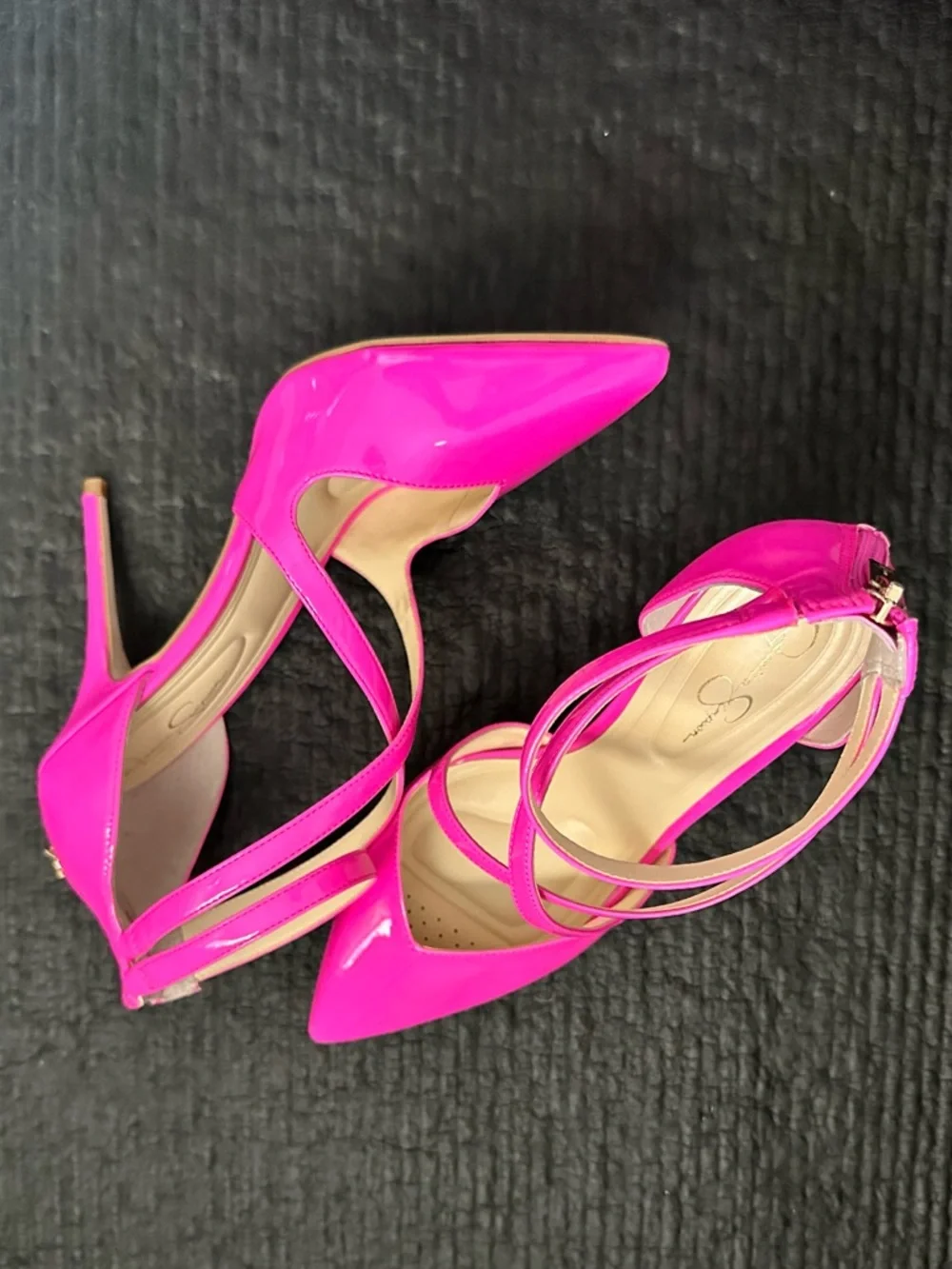 Jessica Simpson Hot Pink Patent Pointed Toe Strappy Stiletto Heels - Picture 2 of 13